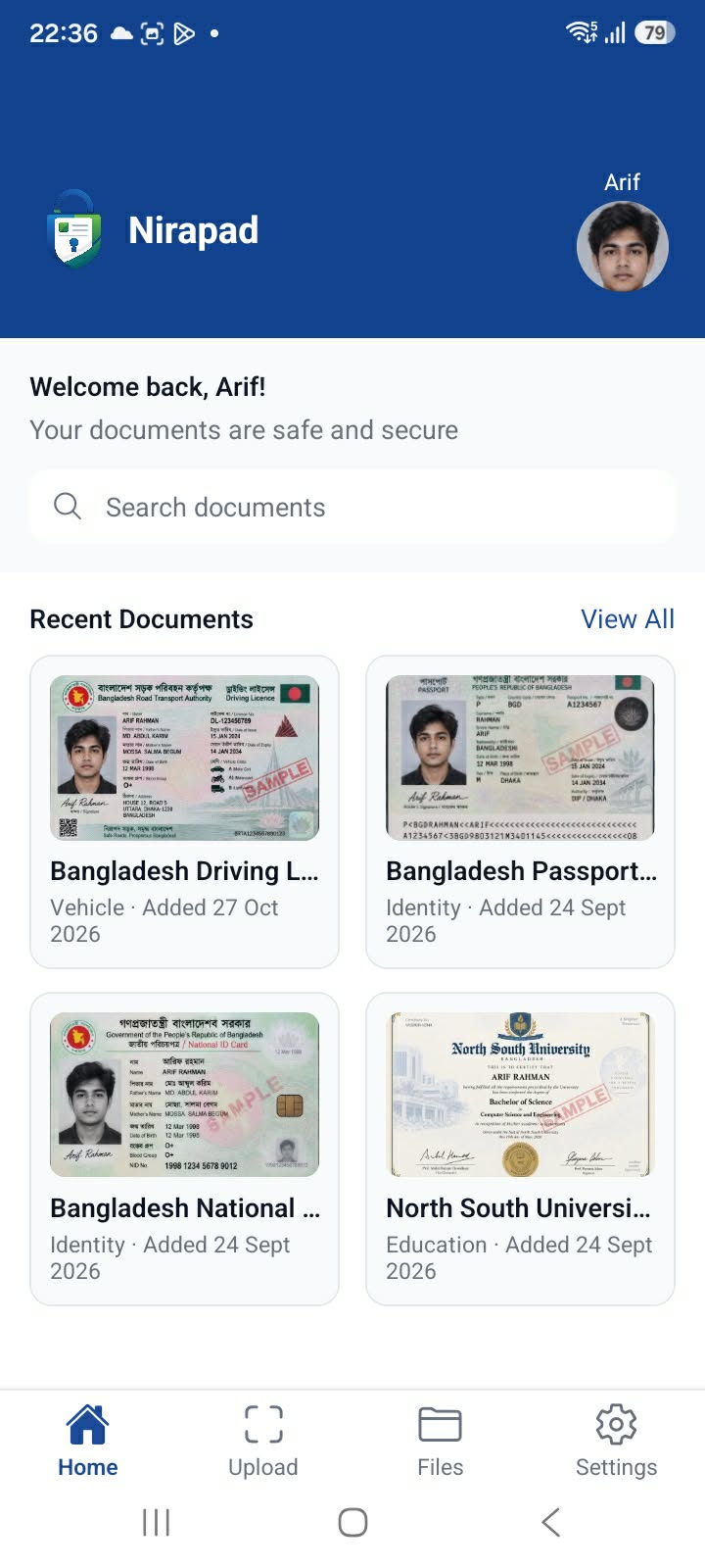 Nirapad Home with the newly saved Bangladesh Driving Licence first in Recent Documents